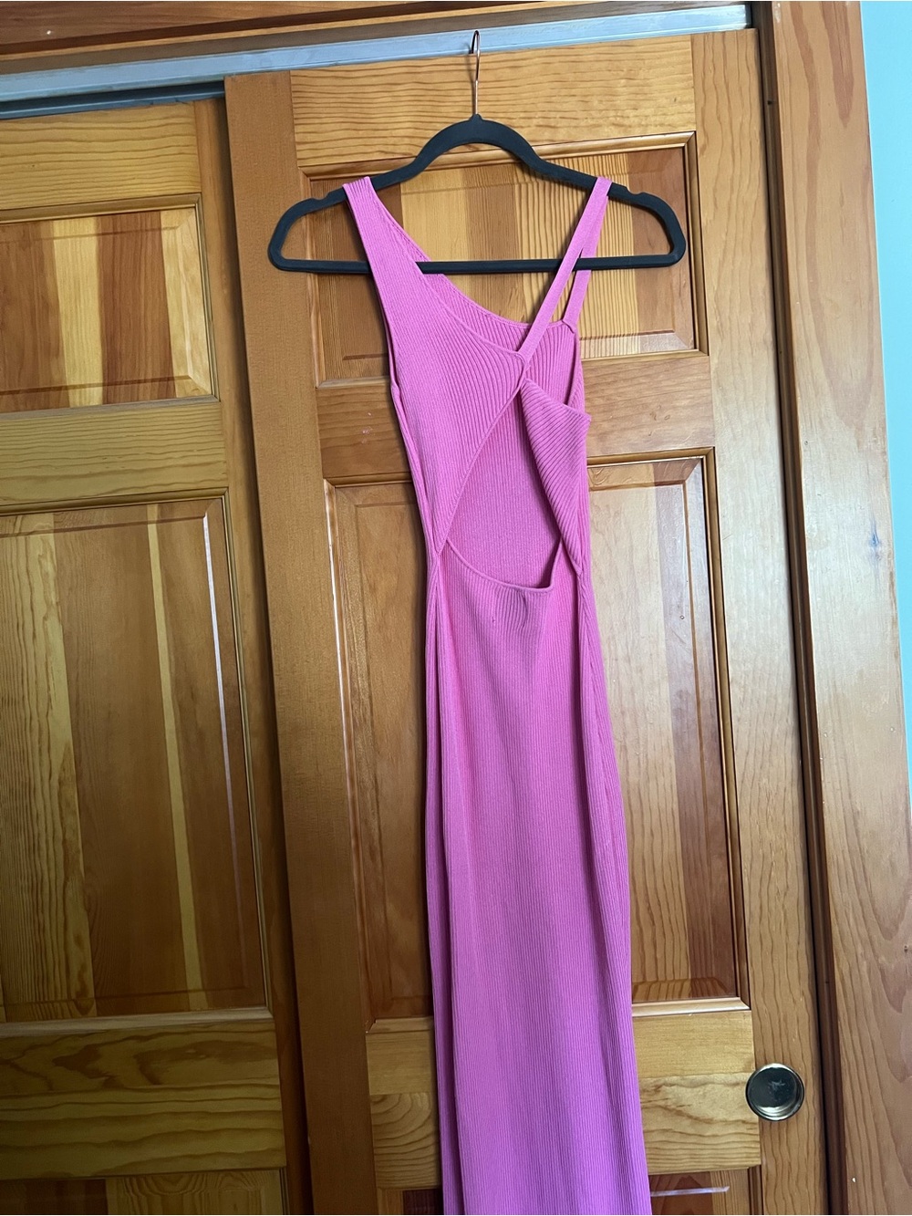 Hello Molly Pink Ribbed Open Back Maxi Dress Wedding Guest Size XS - Picture 3 of 4